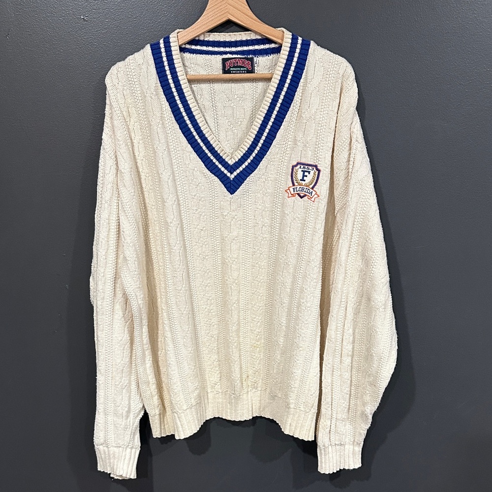 Florida Gators Nutmeg Cream Cable Knit Sweater with Blue Trim XL Rare